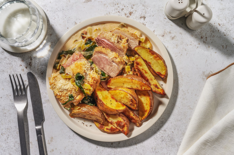 Entenbrust in Spinat-Lauch-Soße aus dem Ofen