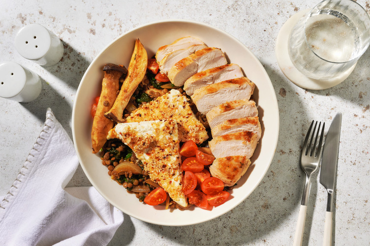 Rauchige Spinat-Linsen-Pfanne & Bio-Hähnchen