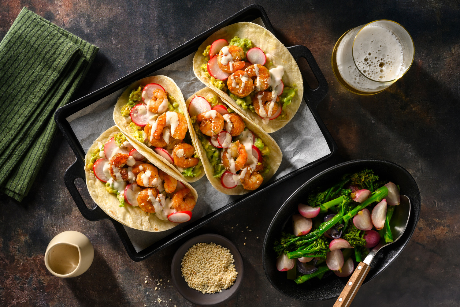 Fusion taco's met scampi's, zeekraal en avocado