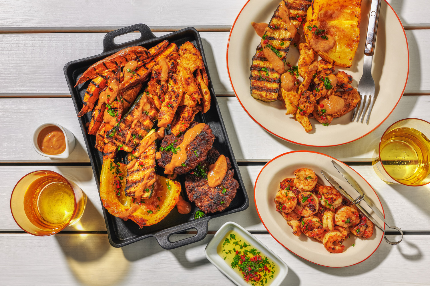 Thai-Grillplatte mit Garnelen & Kokoshähnchen
