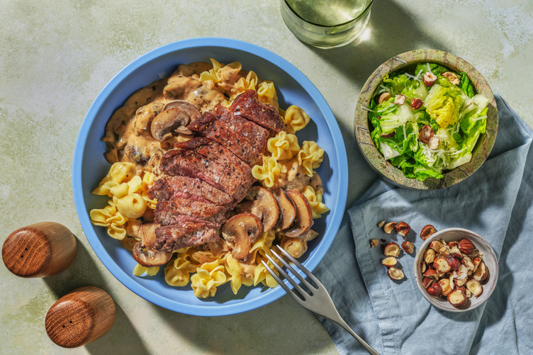 Cremige Pilz-Fiorelli mit extra Bio-Roastbeef