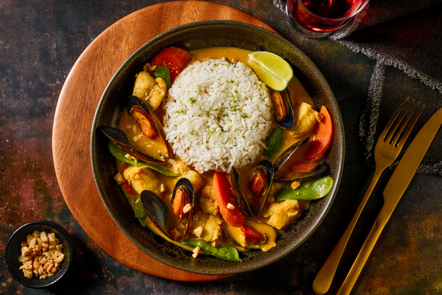Gelbes Thai-Curry mit Miesmuscheln & Fisch