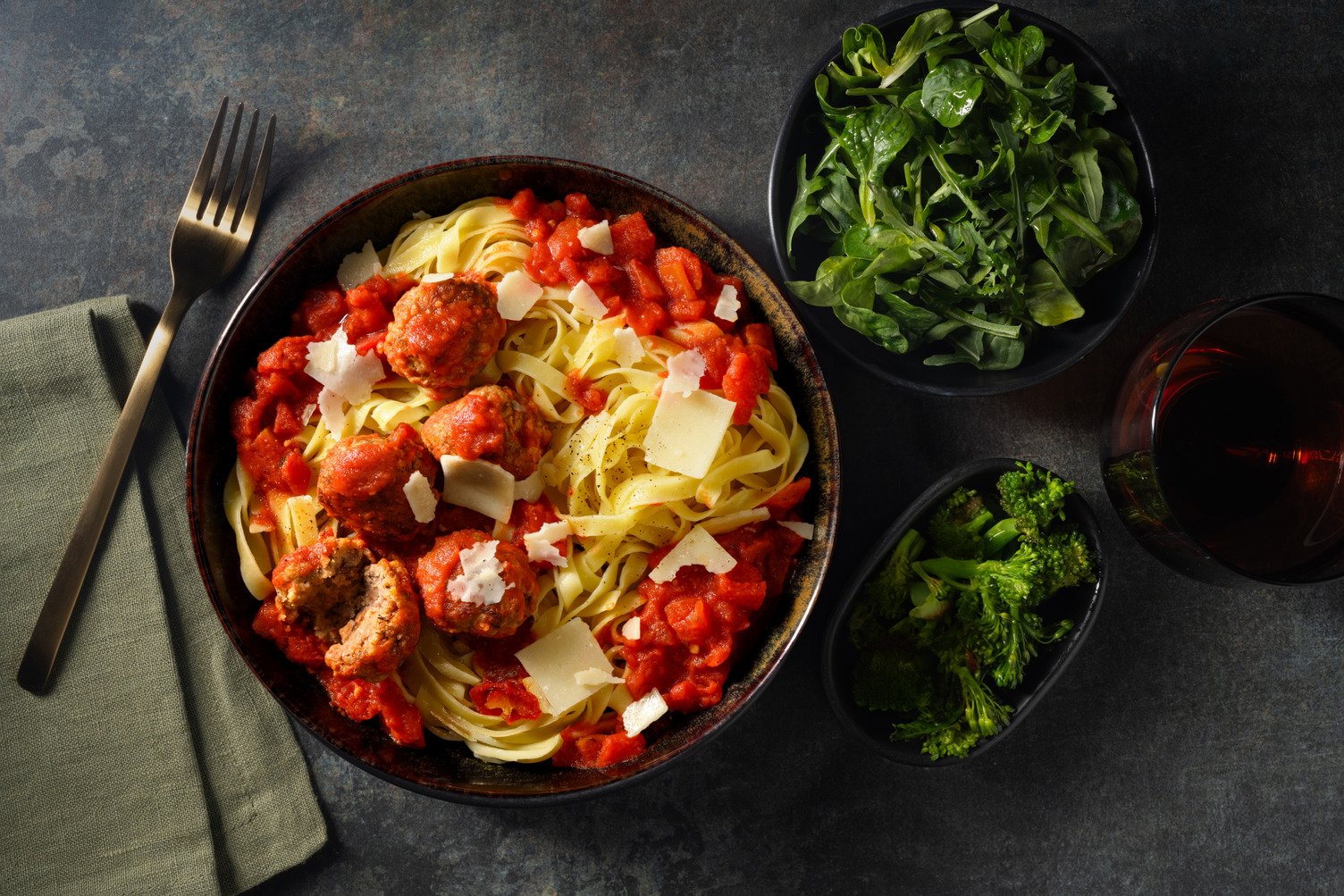 Melanzane aux boulettes de cerf & tagliatelle