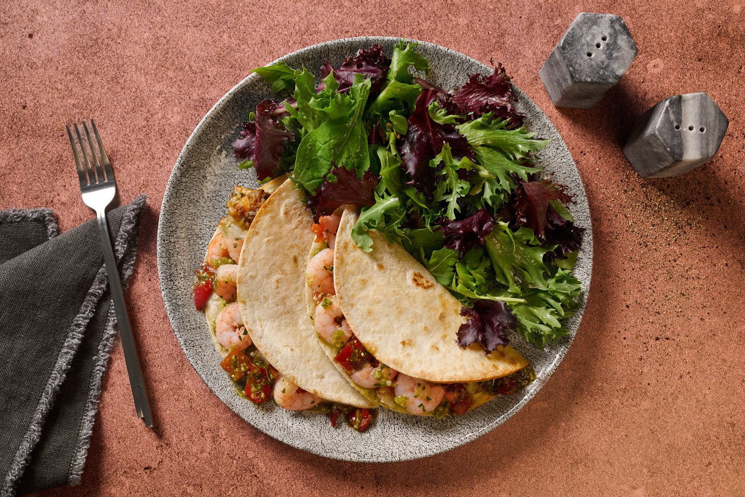 Pesto Prawn Quesadillas