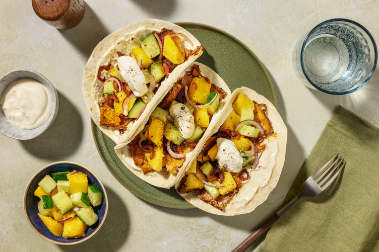 Tacos mit Mango-Gurken-Salsa & doppelt Tofu