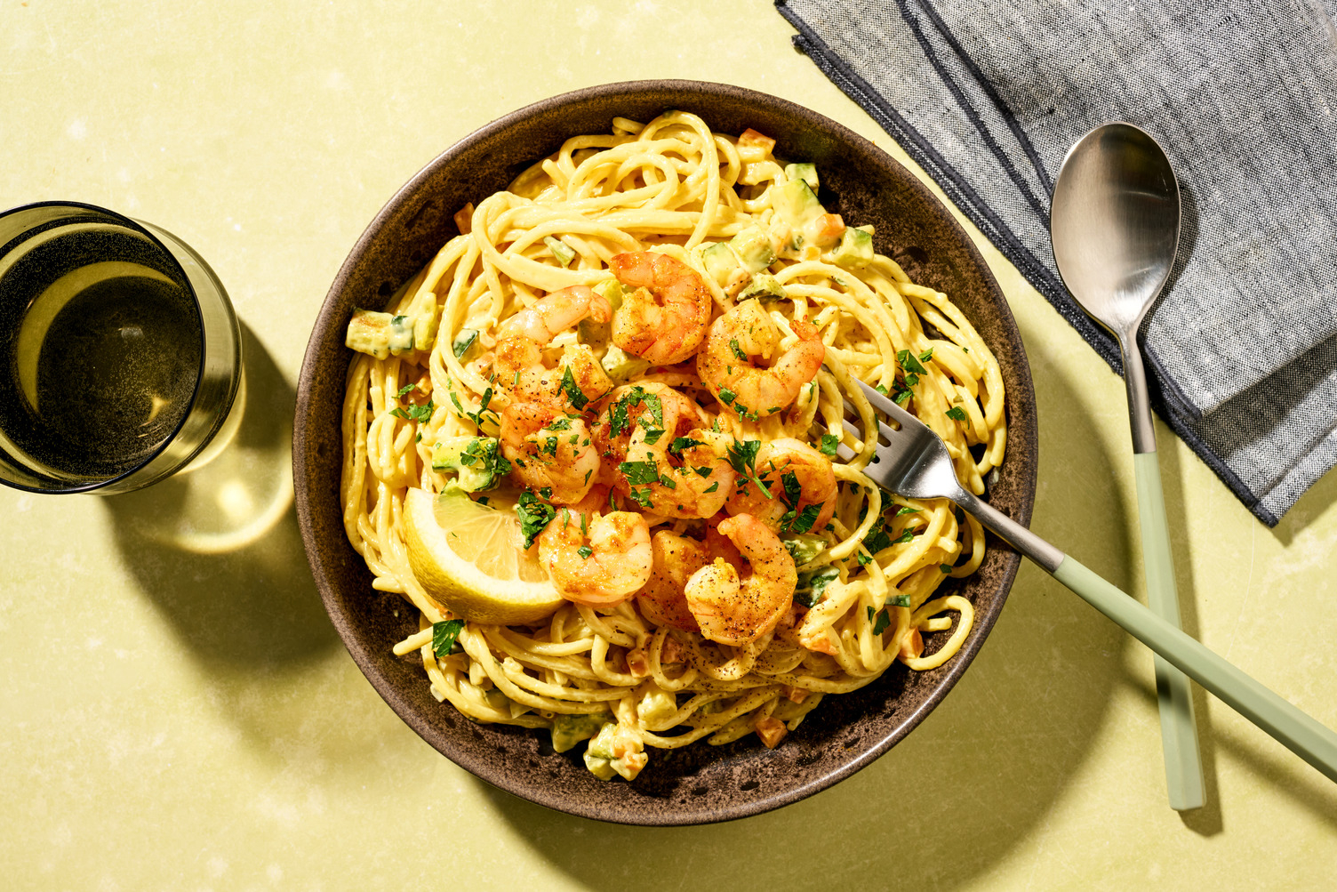 Comme chez Mamie : Spaghetti crémeux aux crevettes & curry