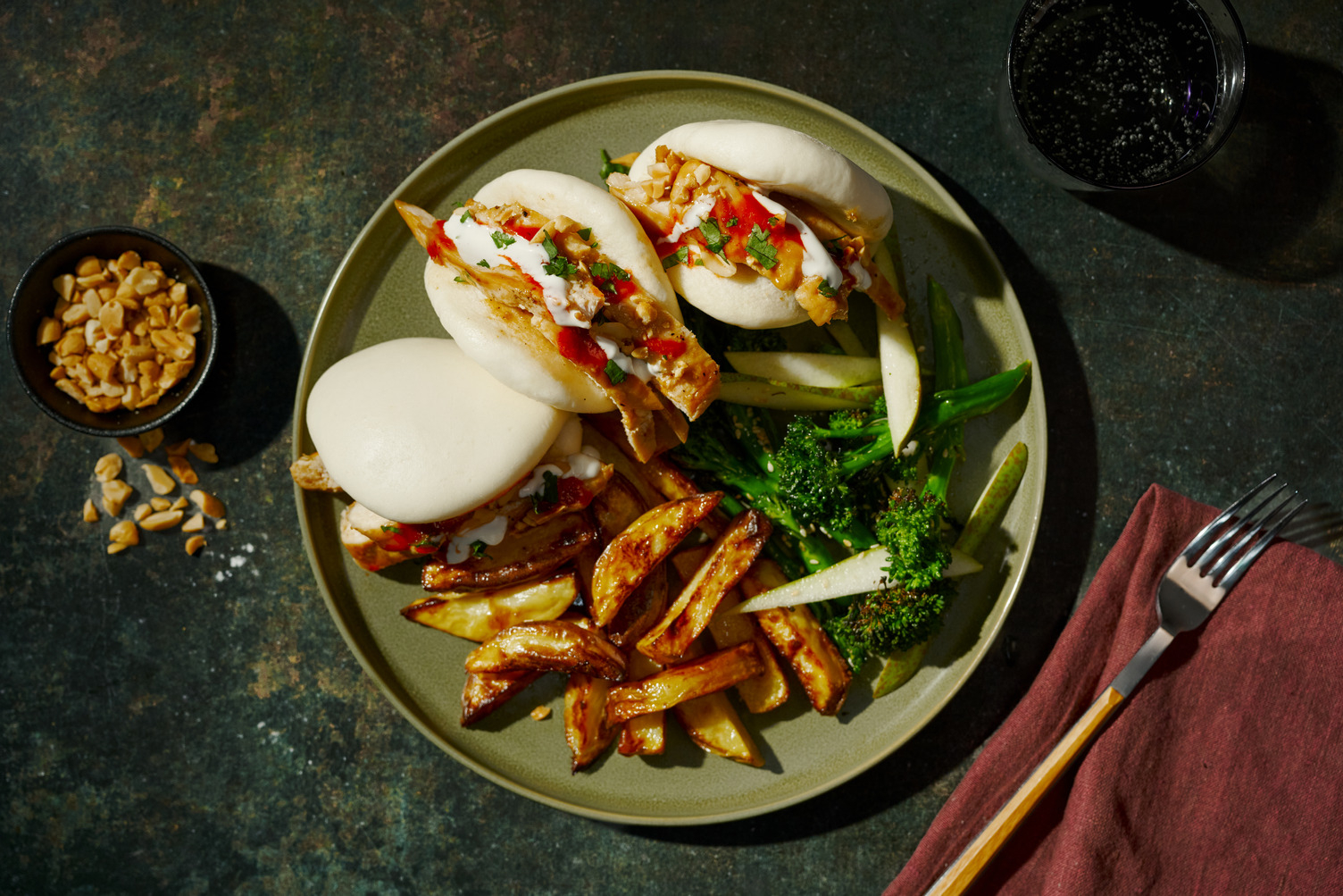 Teriyaki Glazed Chicken, Peanut and Sriracha Bao
