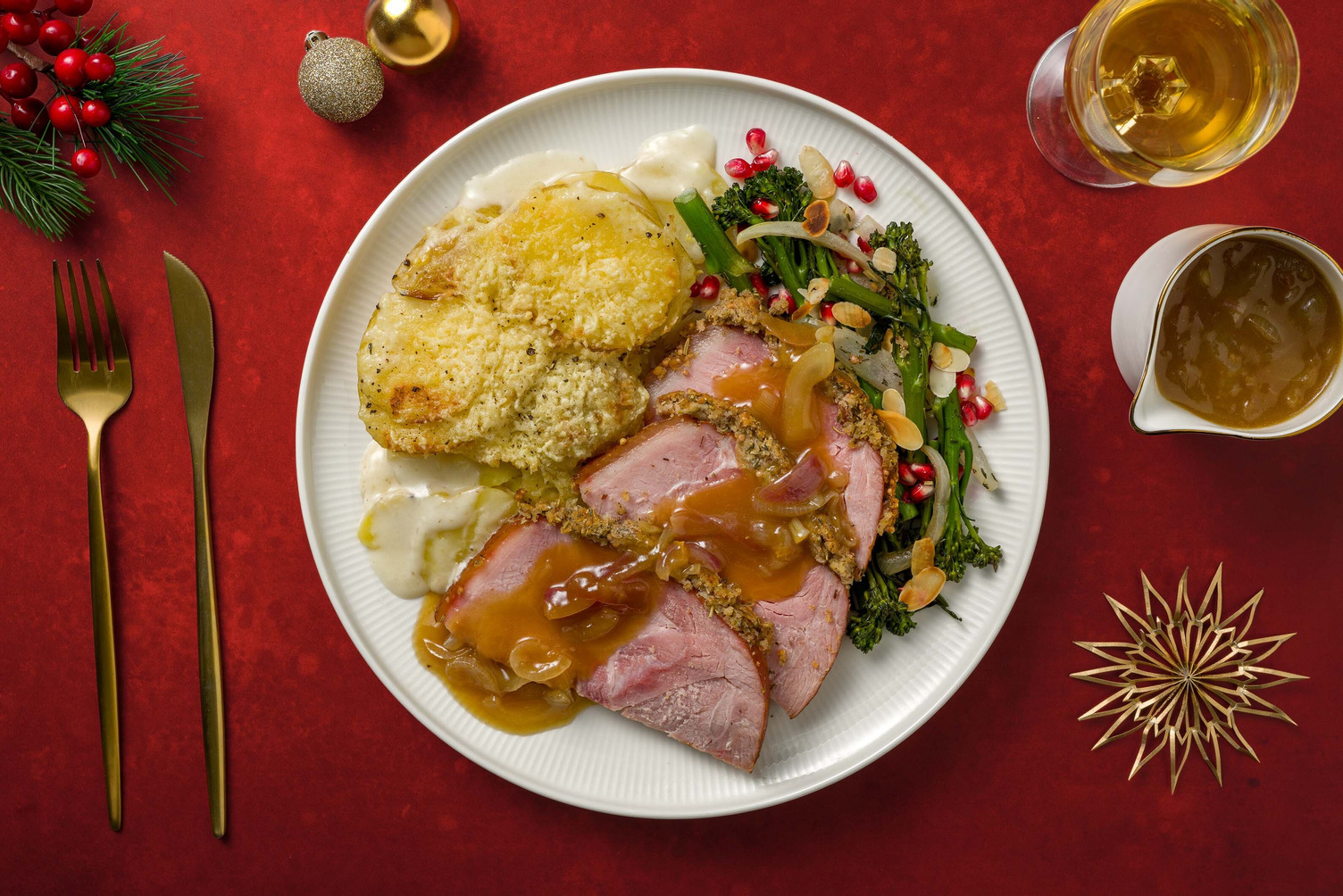 Jambon à l'os pané au panko et broccolini poêlés