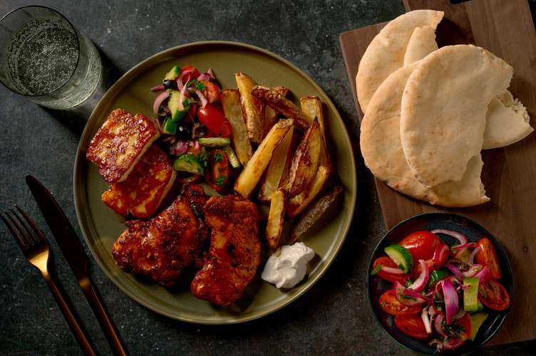 Greek Style Chicken and Halloumi Souvlaki