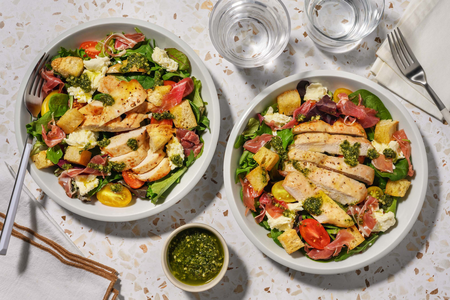 Pesto Dressed Chicken, Serrano & Mozzarella Salad