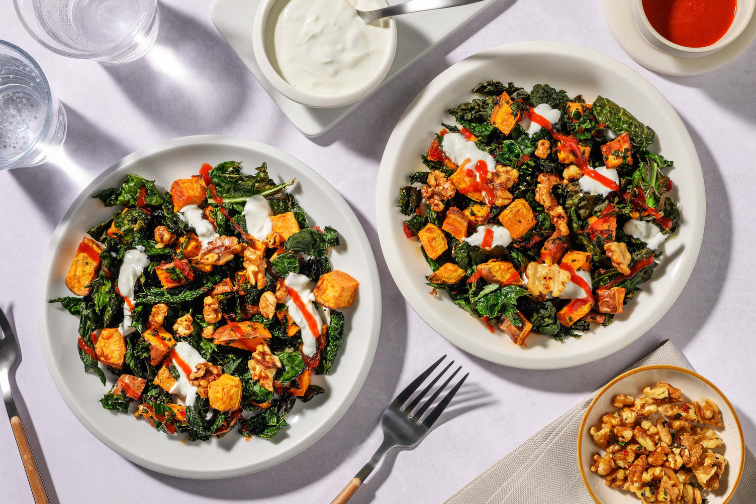 Spicy Blue Cheese, Kale and Sweet Potato Salad
