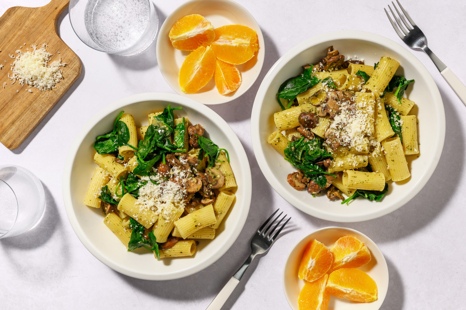 Menu enfant : pâtes au pesto & champi-épinards