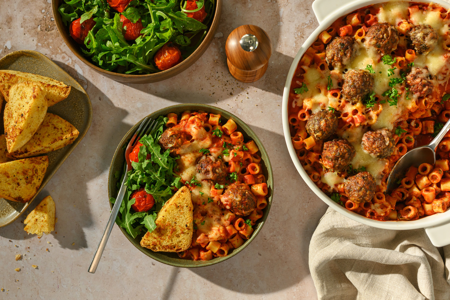Batch Cook: Cheesy Meatball Pasta Bake