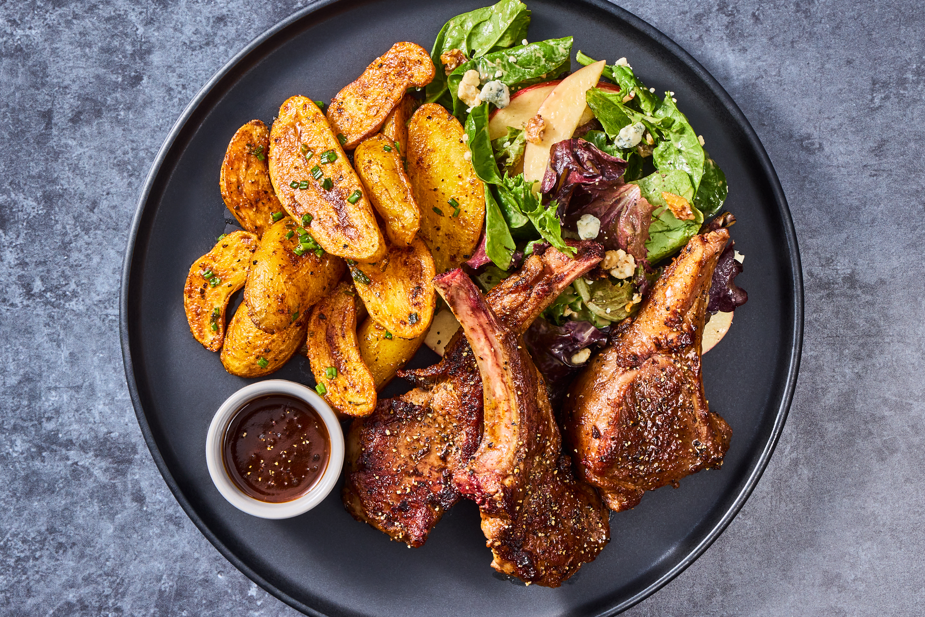 Lamb Chops au Poivre & Garlic Herb Potatoes