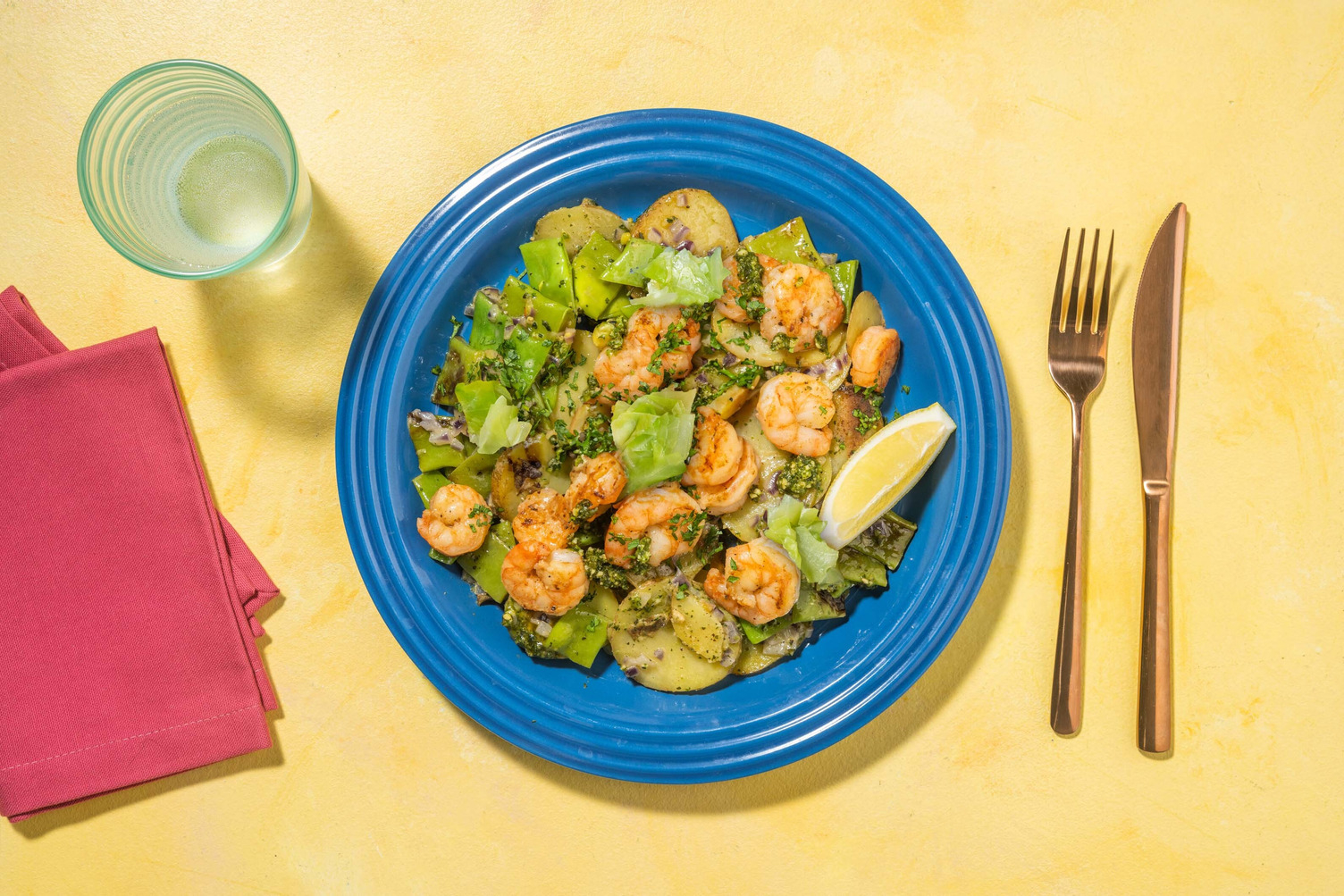 Knoflookgarnalen met snijbonen