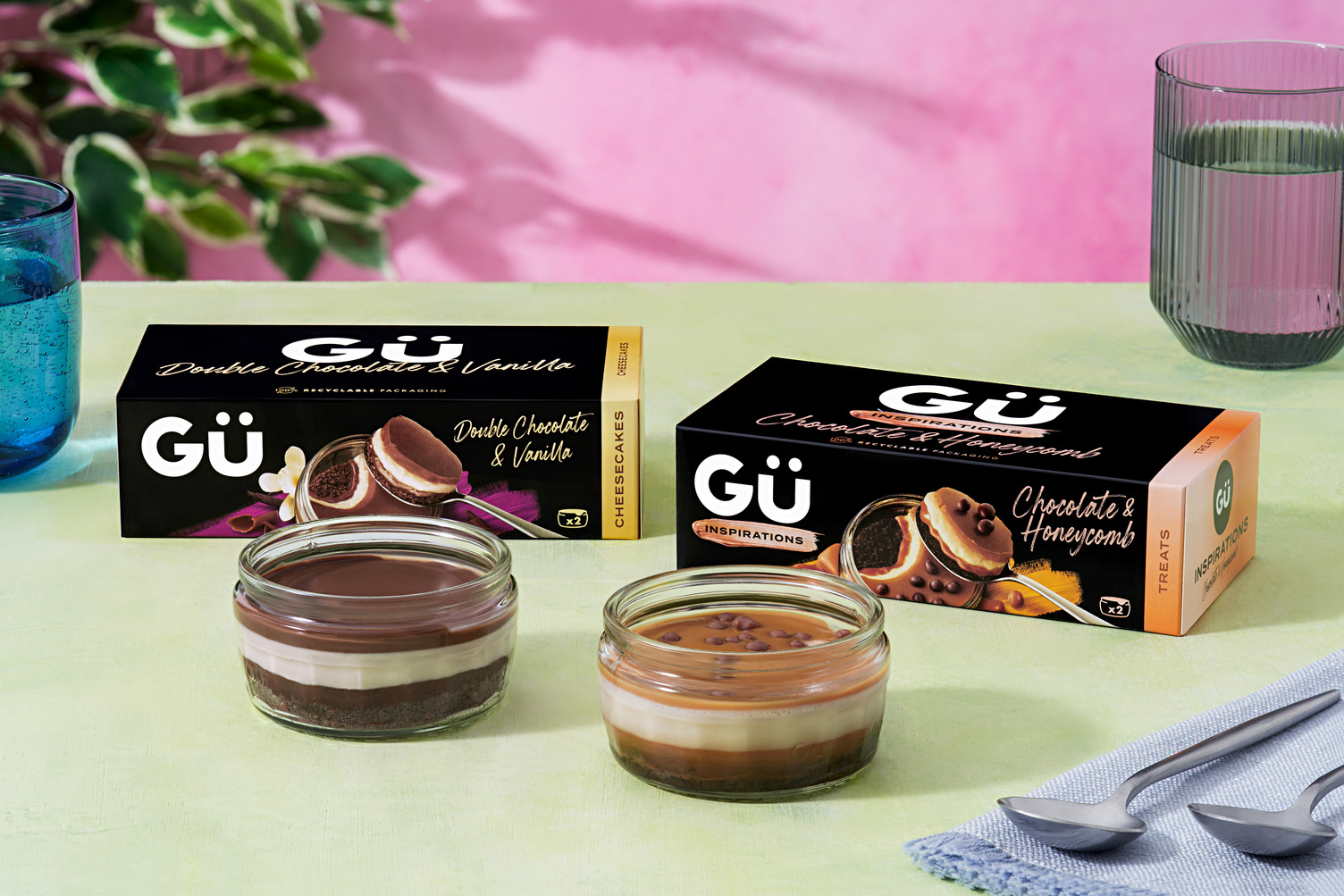 Gü Chocolate & Honeycomb Desserts and Double Chocolate & Vanilla Variety Bundle