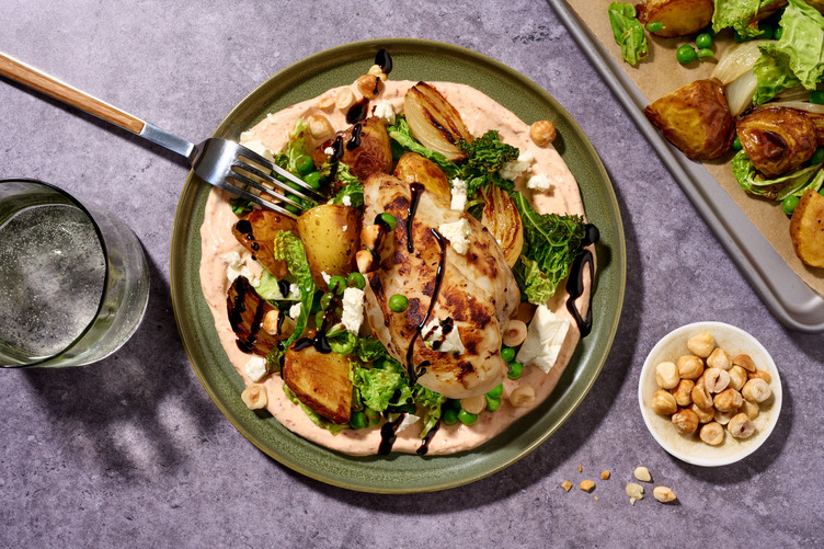 Turkey, Black Garlic Potato and Crispy Kale Traybake