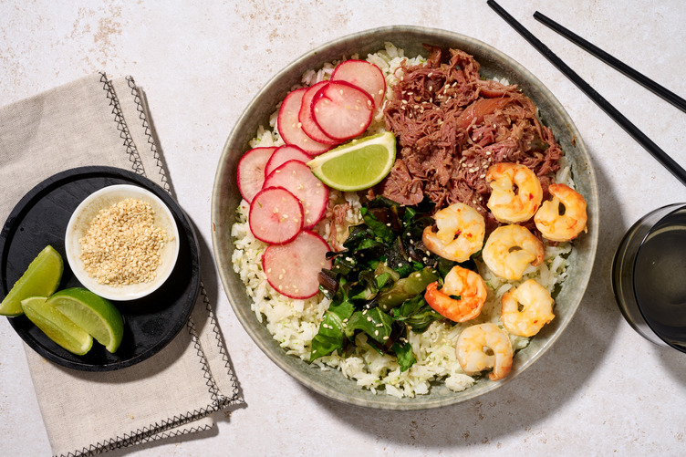 Teriyaki Duck Rice Bowl with Prawns