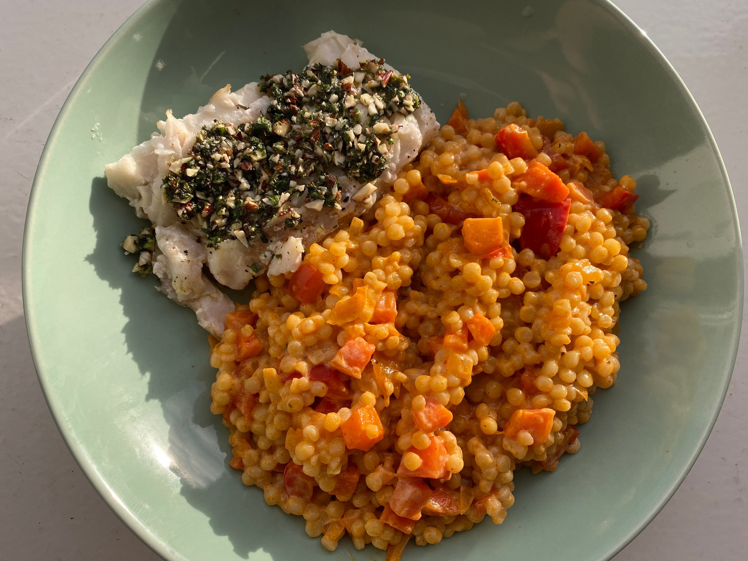 Haddock with romesco topping