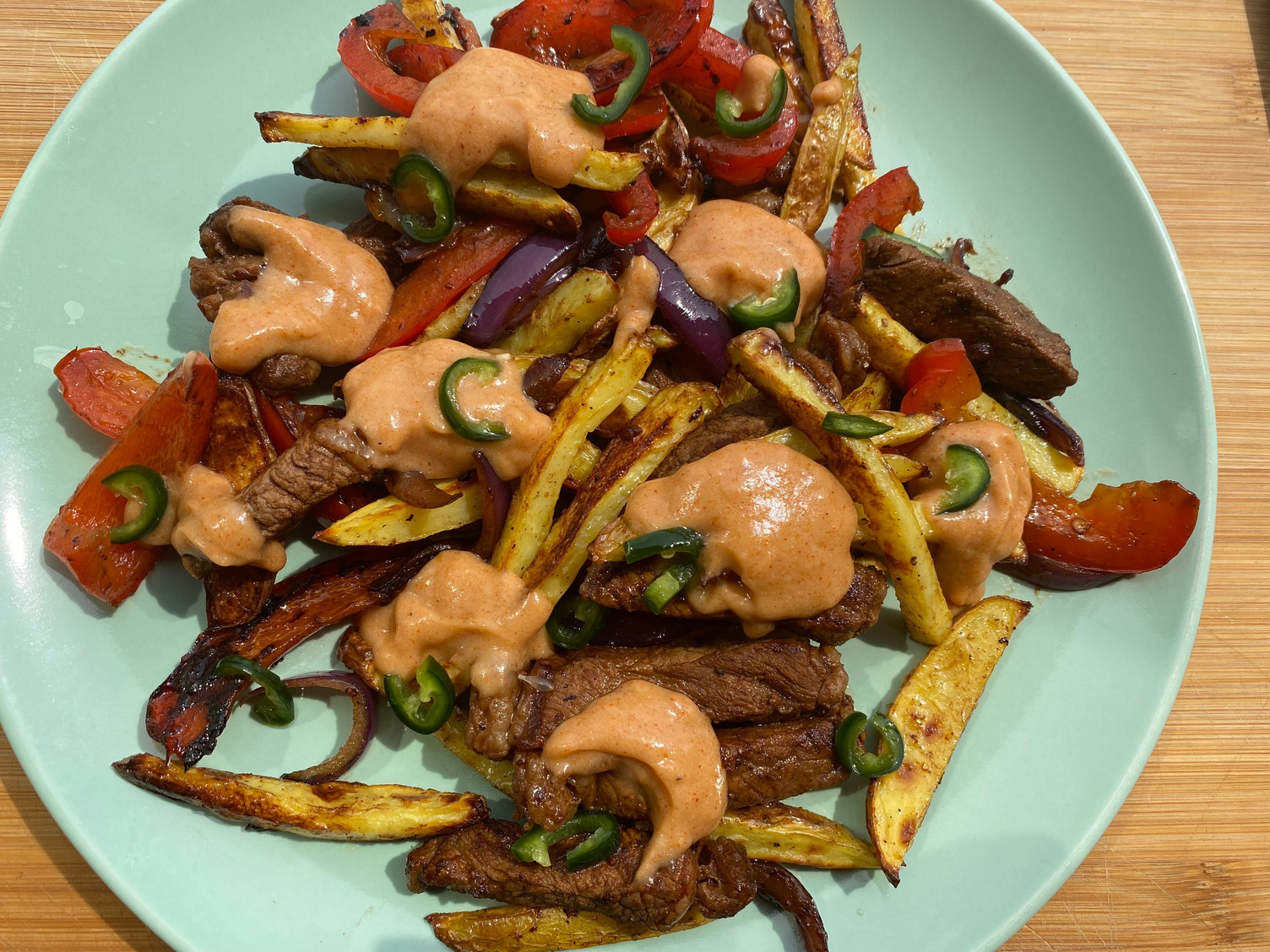 Peruvian 'lomo saltado' steak stir-fry