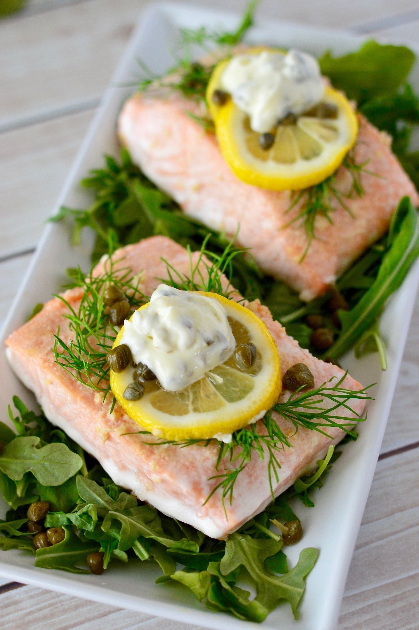 Crispy Pan Seared Salmon and Caper Aioli