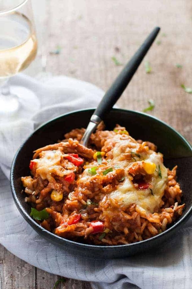 One-Pot Cheesy Chicken Enchilada Rice