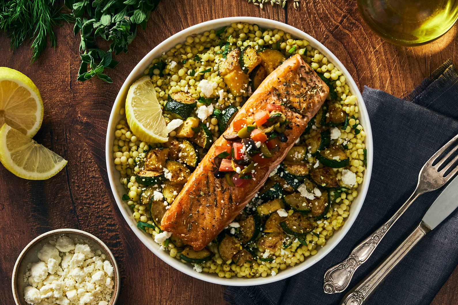 Mediterranean Za'atar Salmon and Lemony Couscous