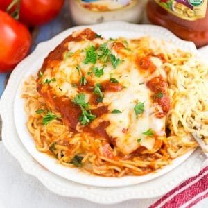 Naked Chicken Parm Over Rosy Marinara Rigatoni