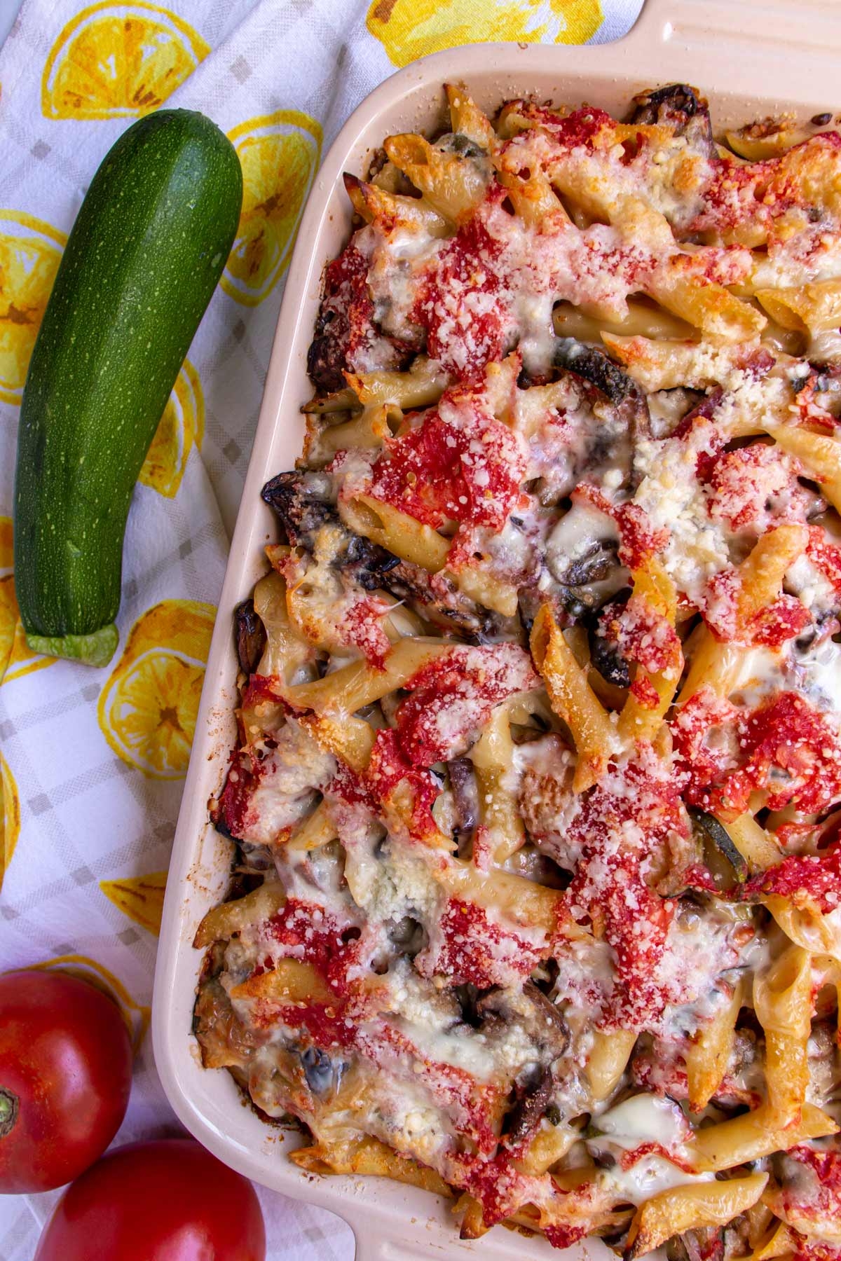 *Family Big Batch* Sausage Topped Veggie Pasta Alforno