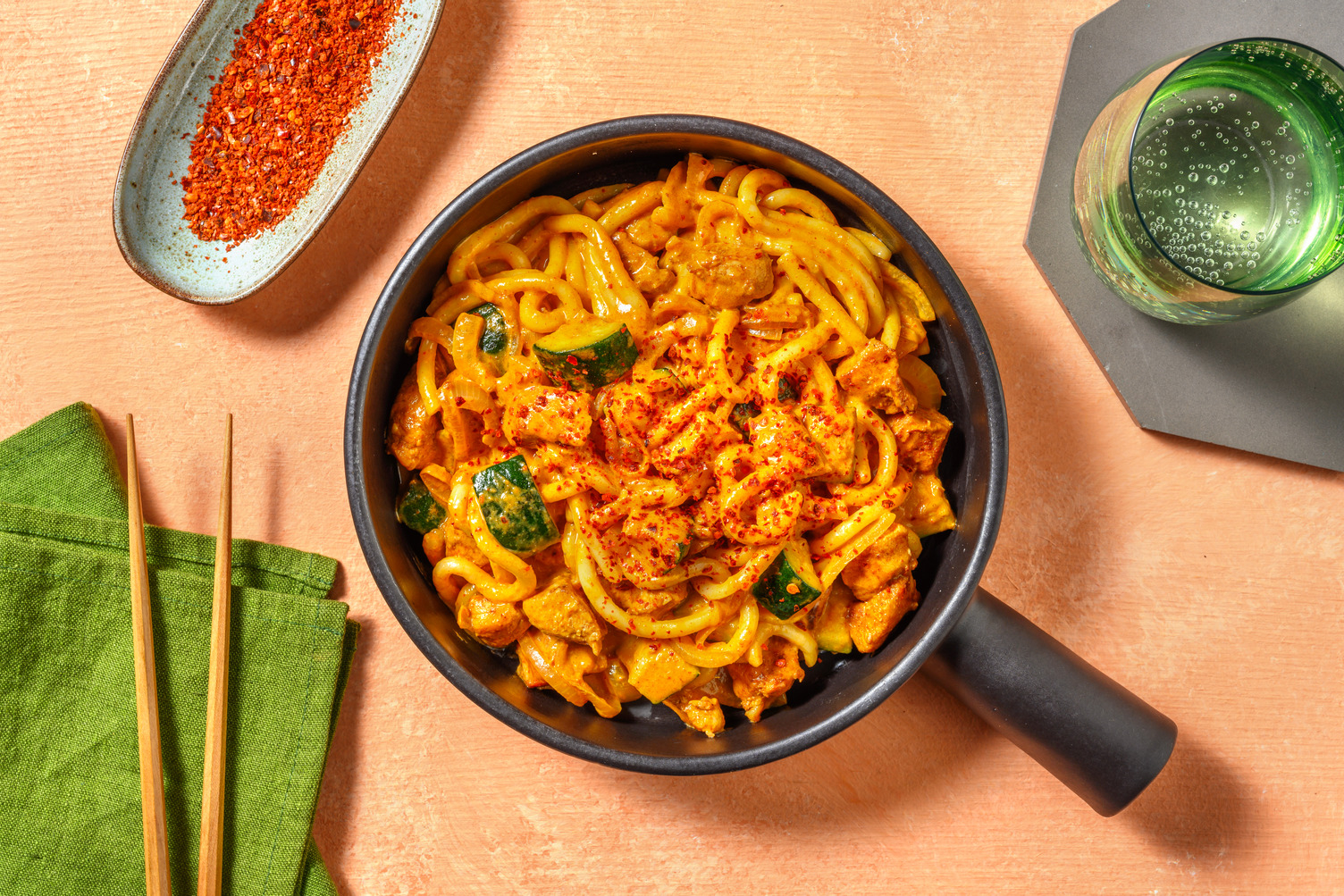 Fideos con pollo al curry 