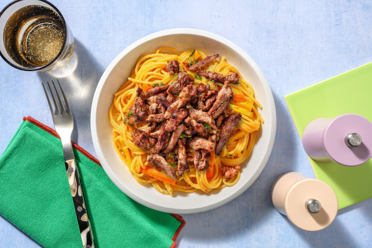 Spaghetti Calabrese mit Bio-Schweinfleisch