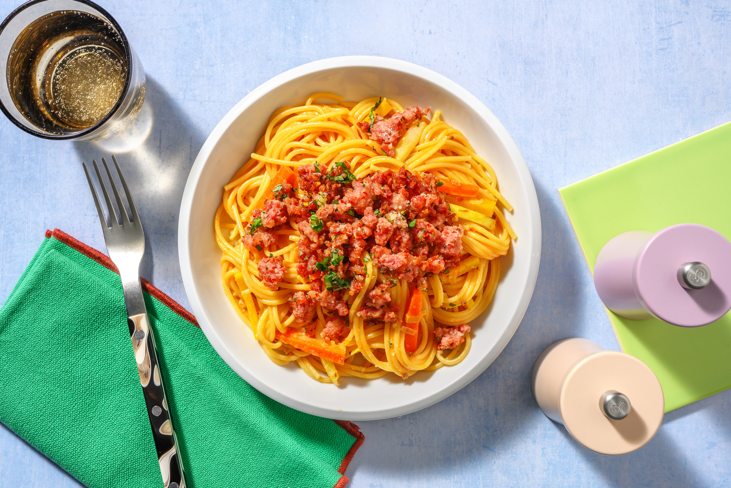Spaghetti Calabrese mit Bacon-Käse-Topping