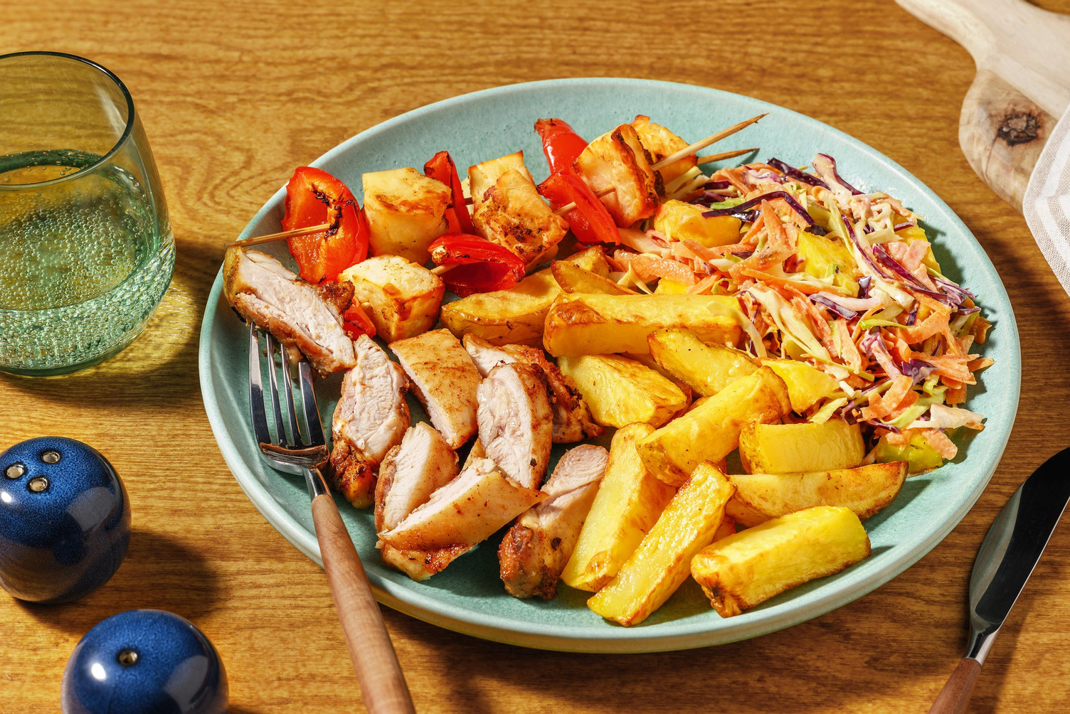 Peri Peri Halloumi Skewers and Sticky Chicken