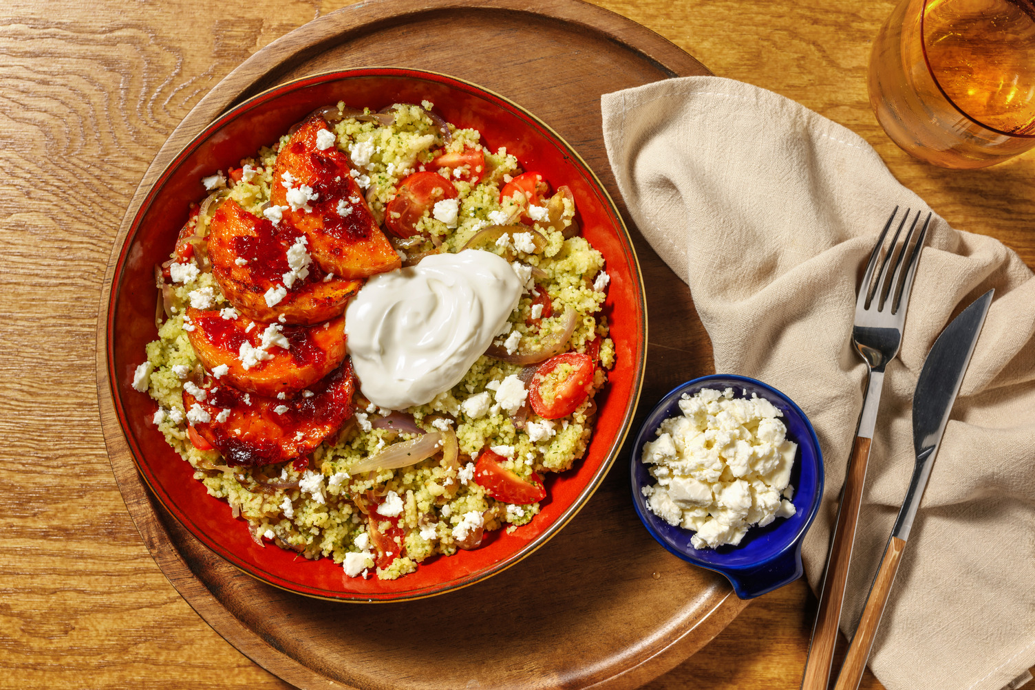 Peri Peri Squash on Tomato Zhoug Couscous