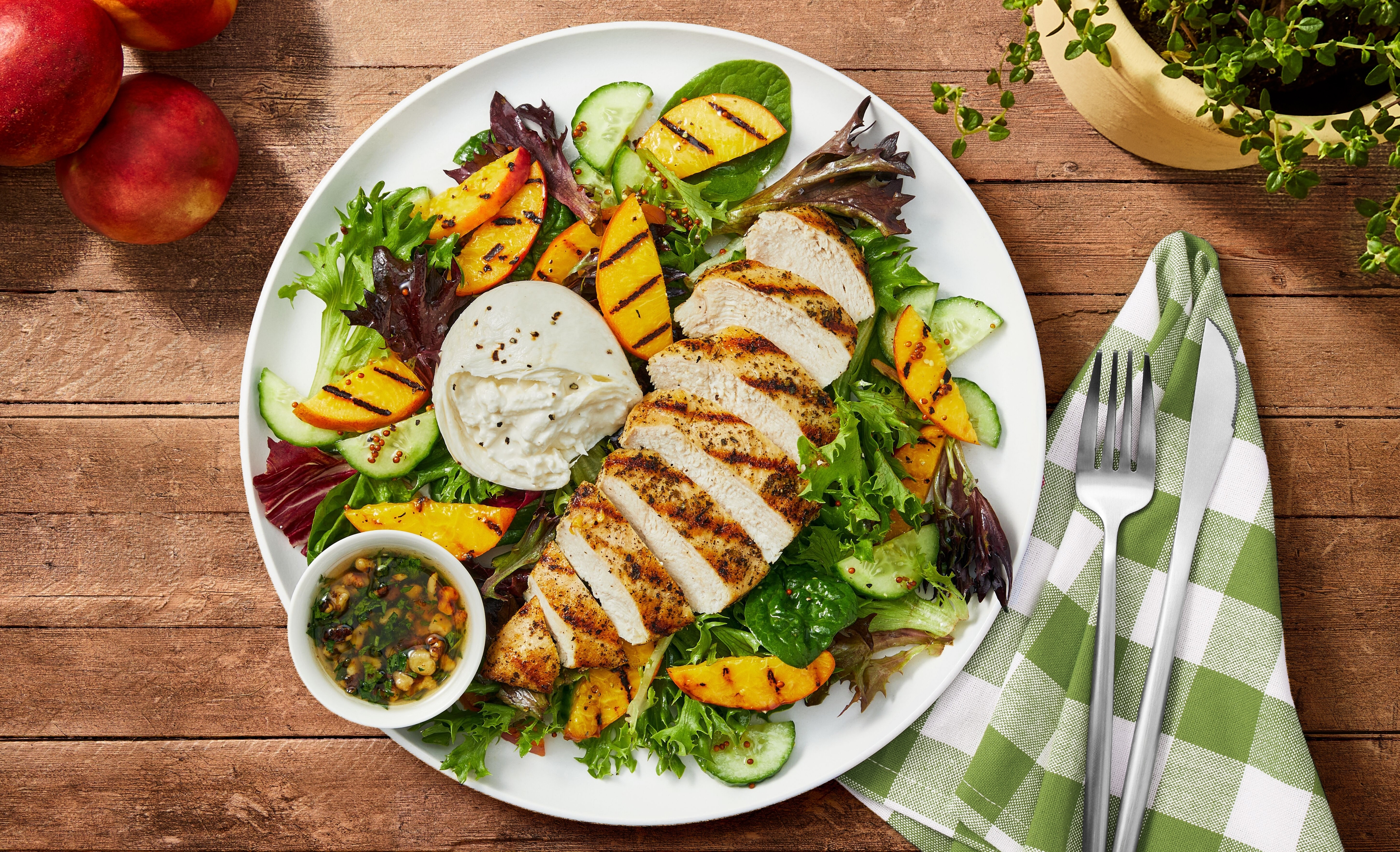 Grilled Chicken-and-Nectarine Salad with Burrata
