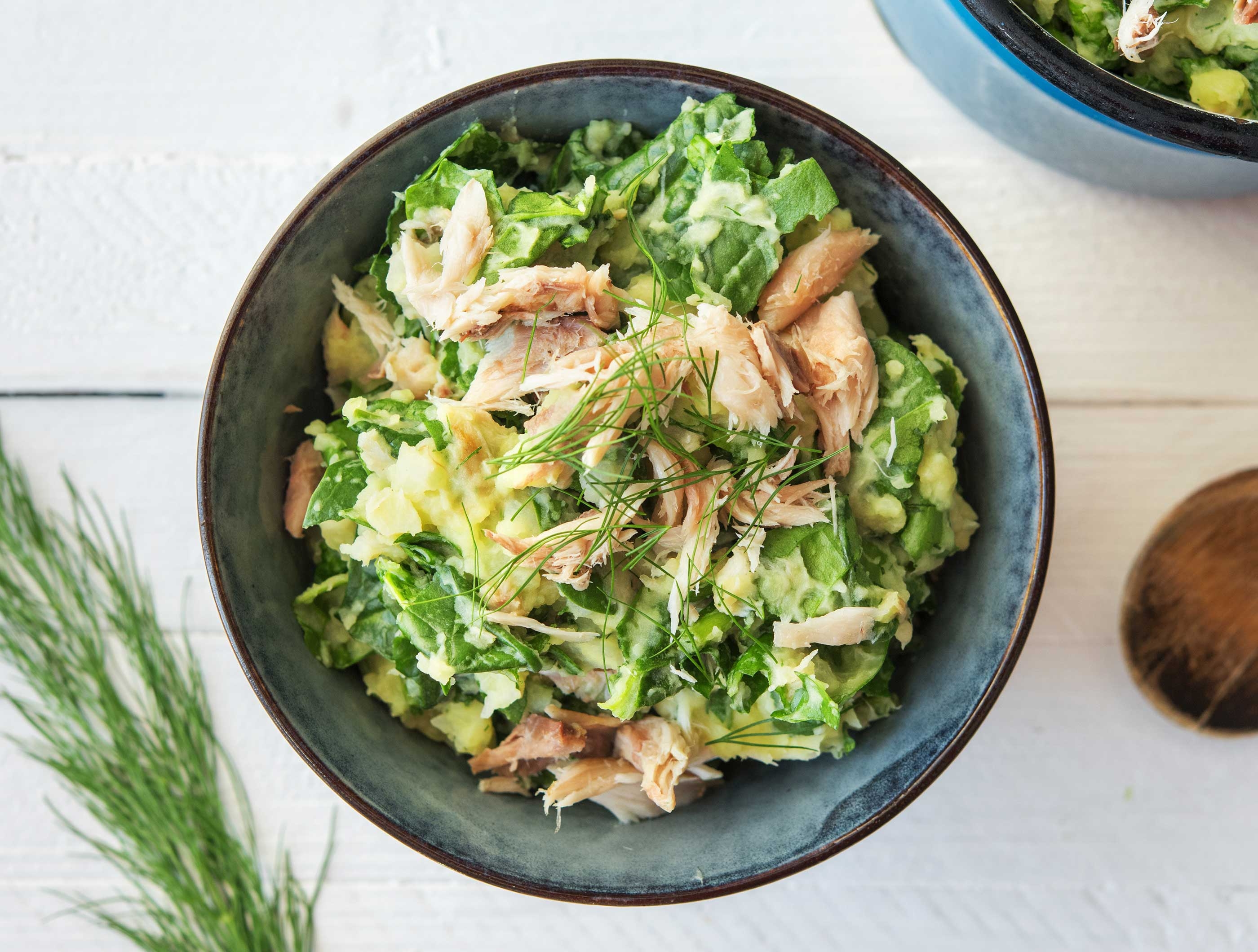 Aardappel-koolrabistamppot met warmgerookte makreel