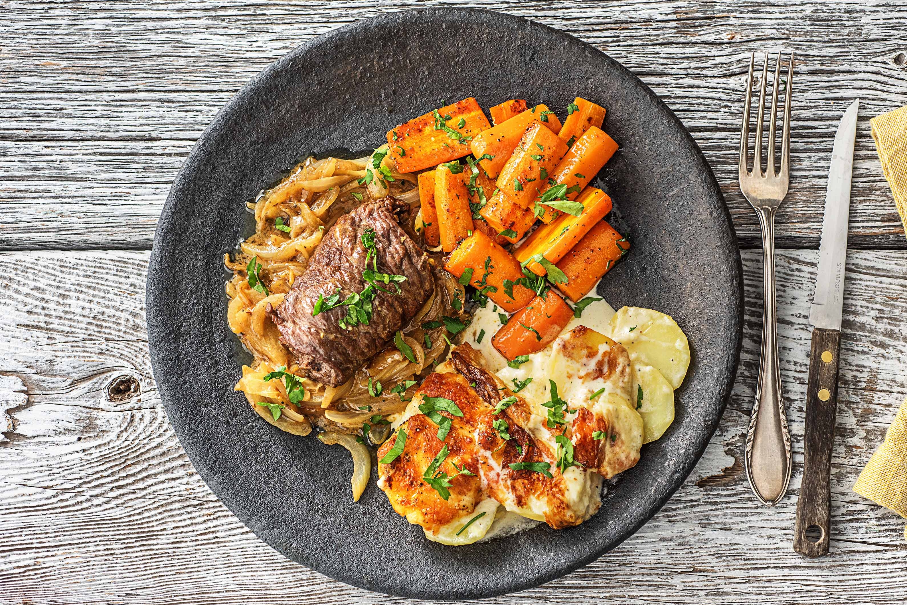 Oiseau sans tête et gratin de pomme de terre