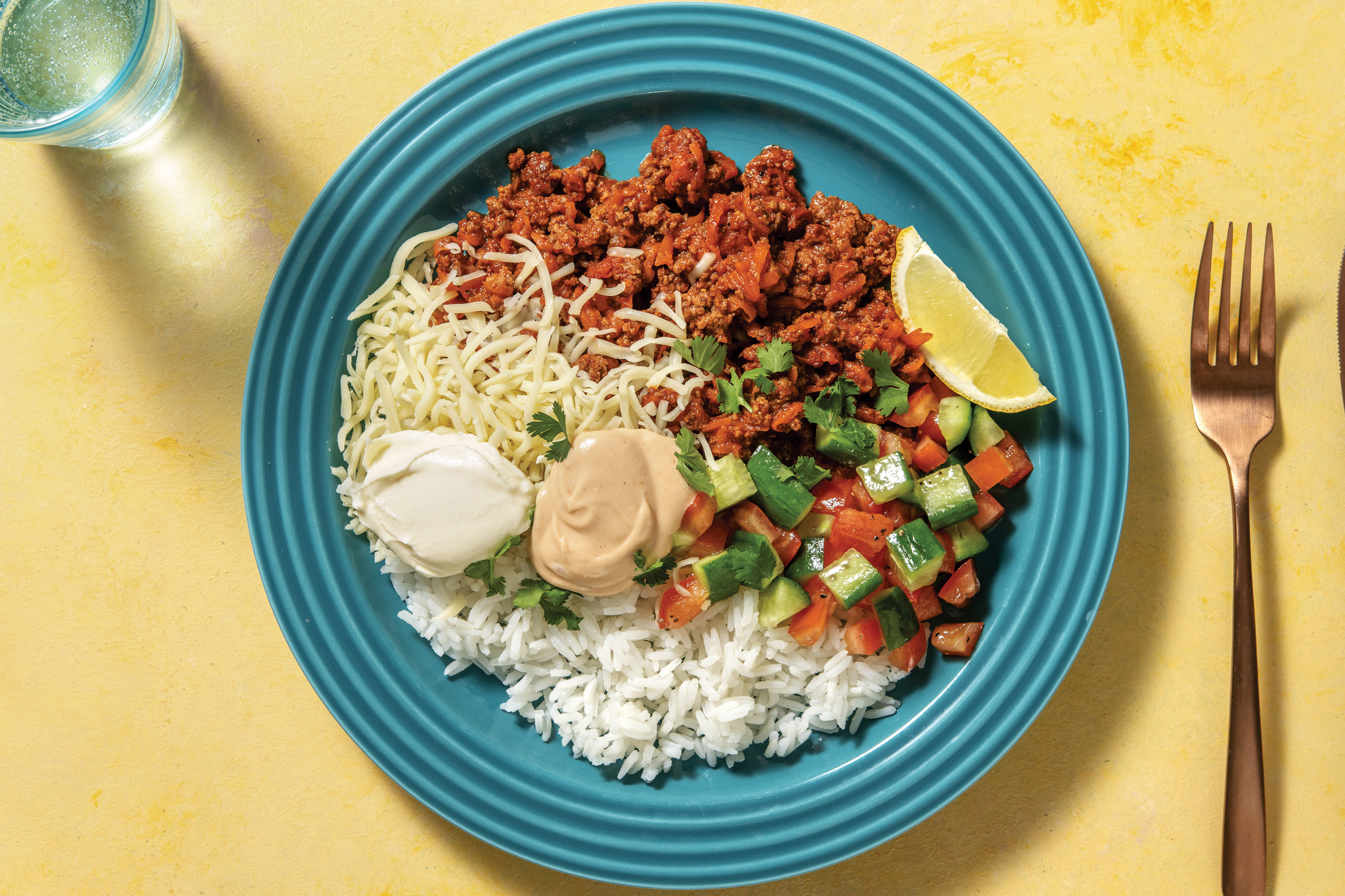 All-American Beef Rice Bowl with Salsa & BBQ Mayo