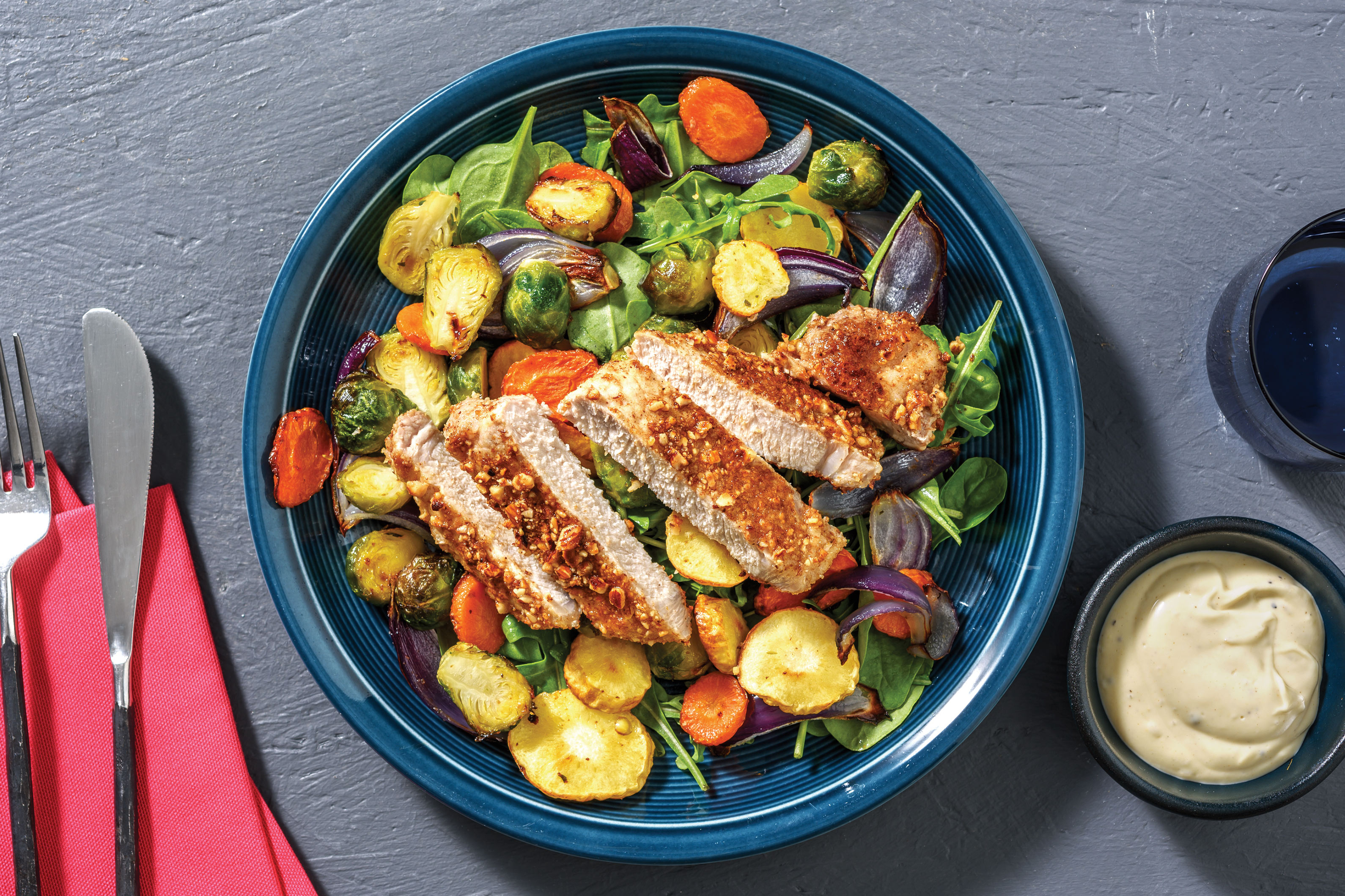 Almond-Crusted Pork & Roast Veggie Salad