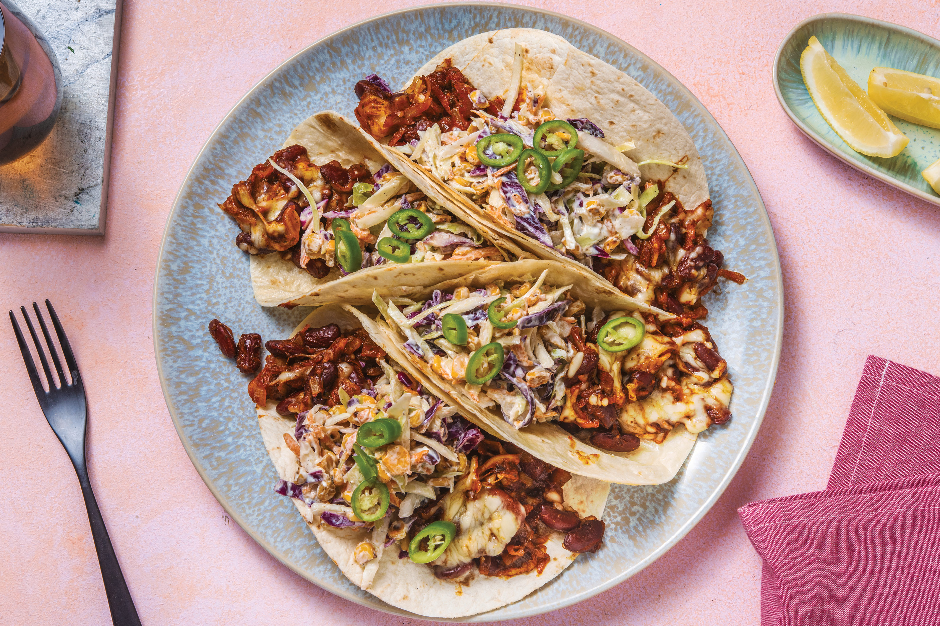 American BBQ Cheesy Bean Tacos
