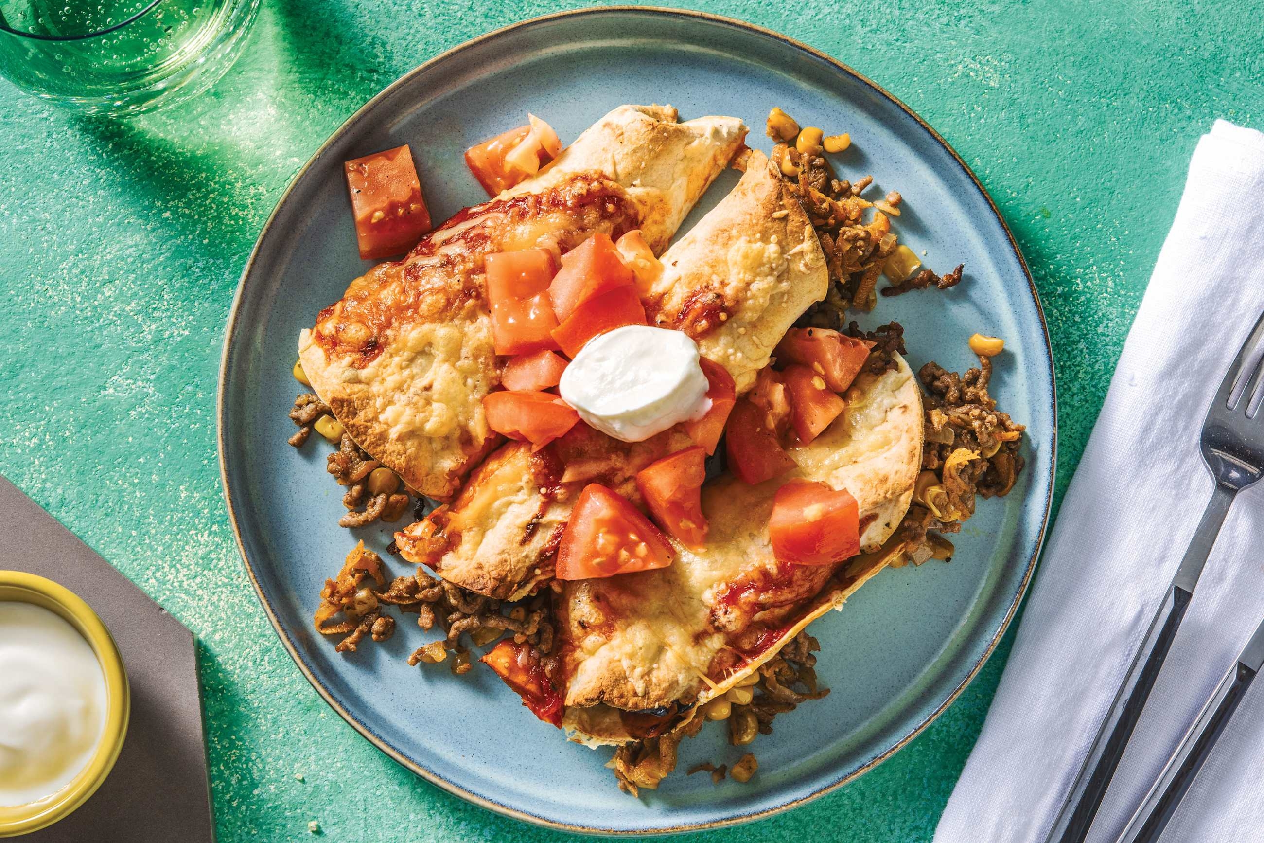 Louisiana Cheesy Beef Enchiladas