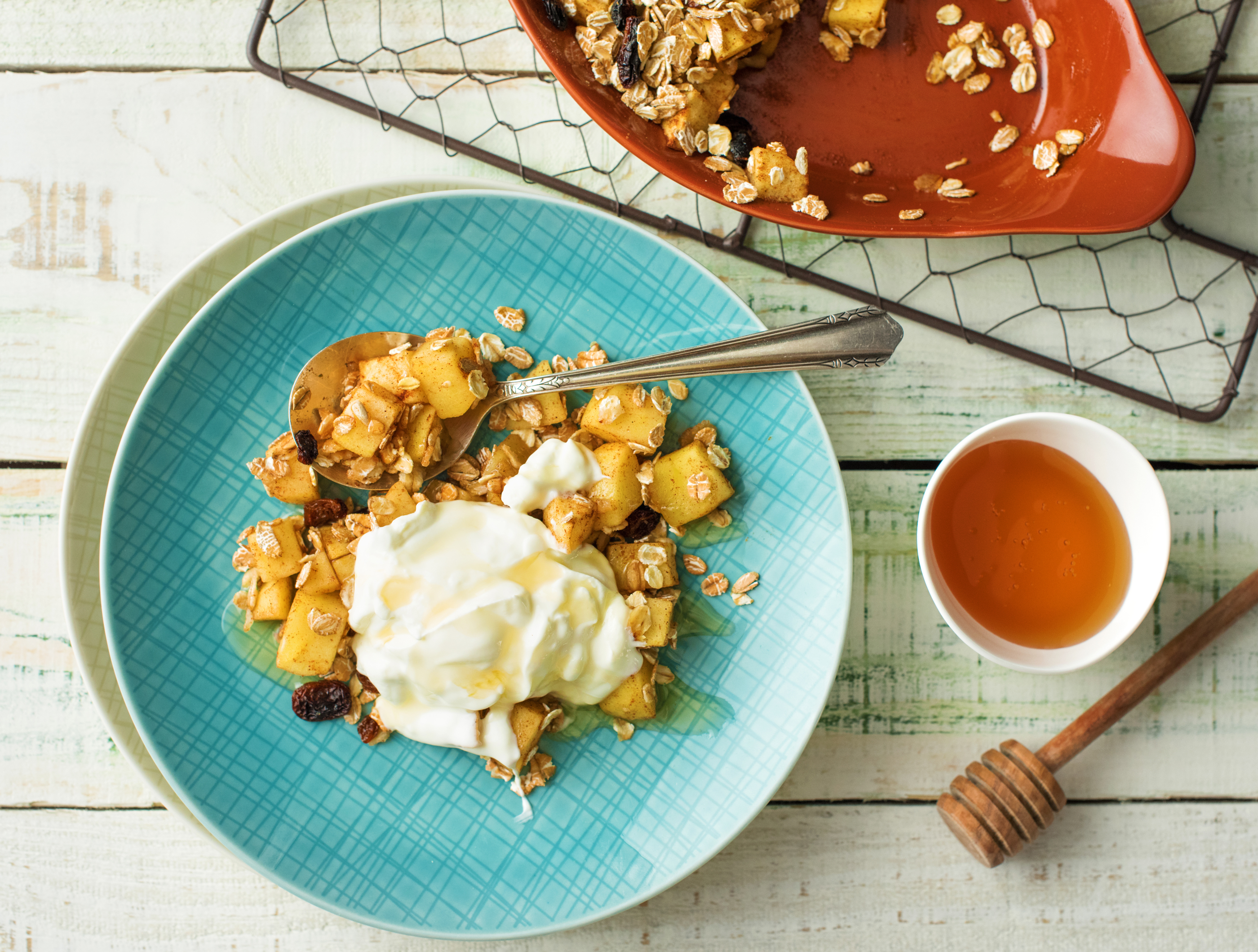 Appelcrumble van muesli met yoghurt