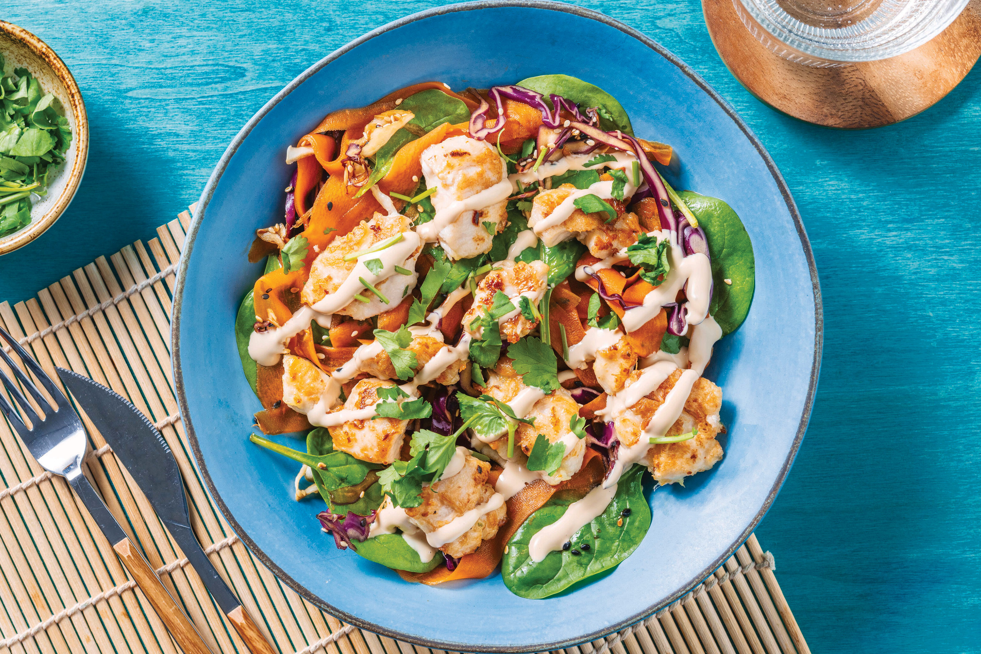 Crispy Asian Chicken & Carrot Noodle Salad