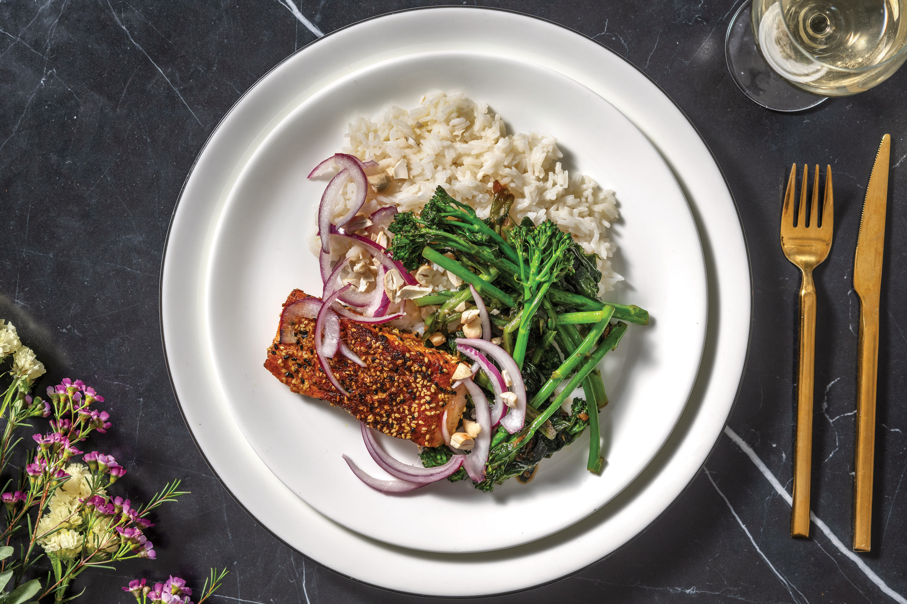 Asian Sesame-Crusted Trout & Garlic Rice