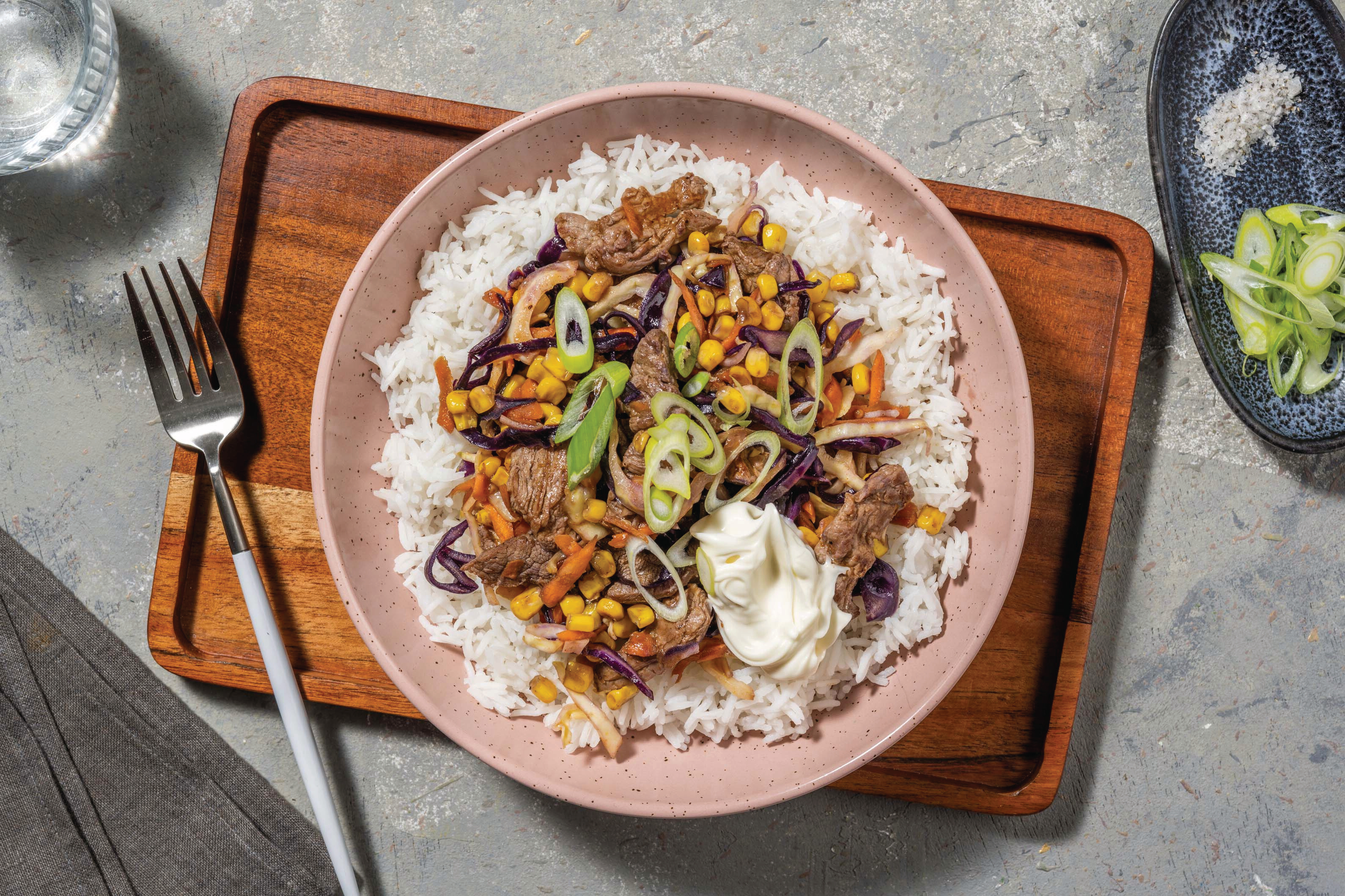 Asian Sticky Beef & Stir-Fried Veggies