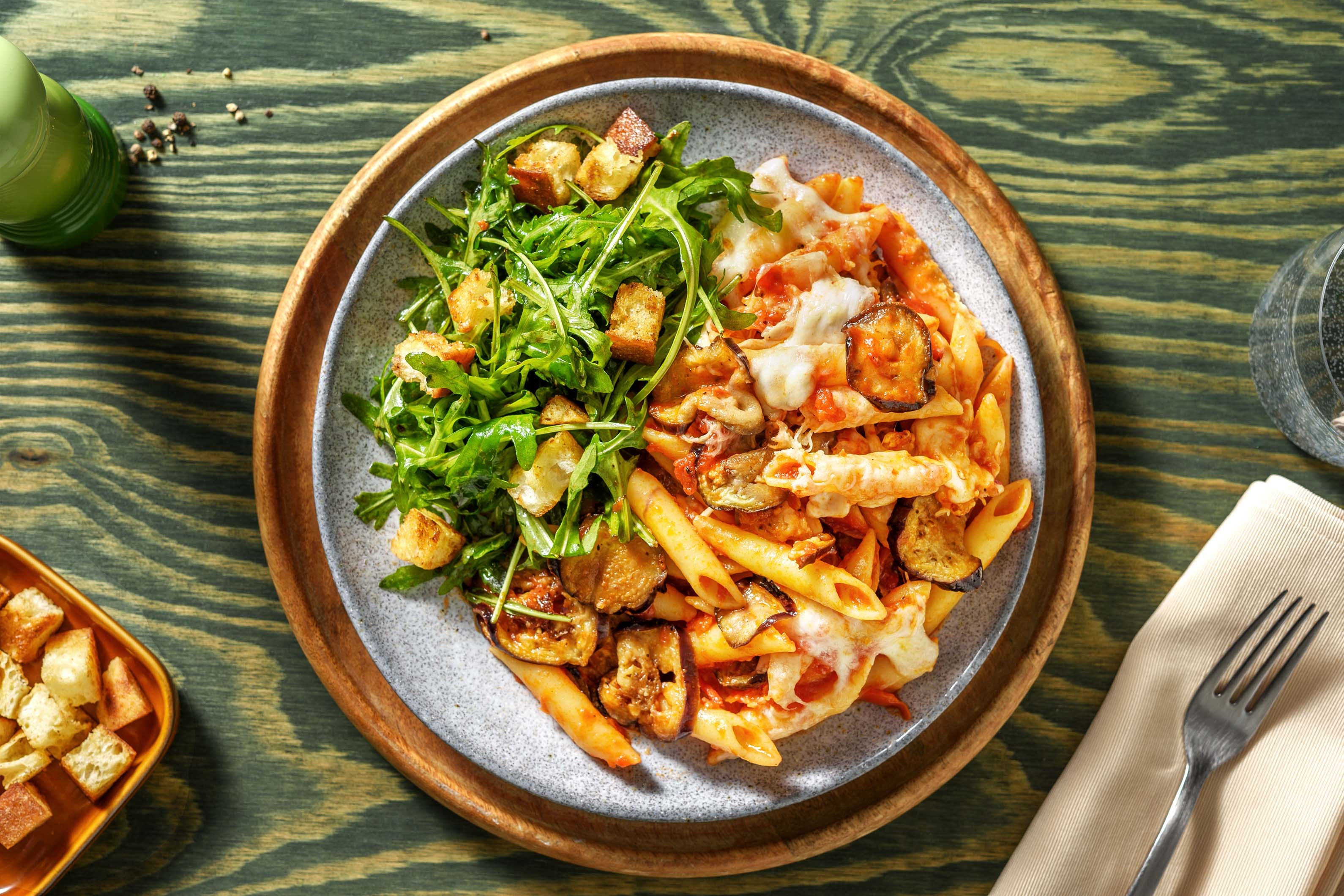 Aubergine Parmigiana Style Pasta