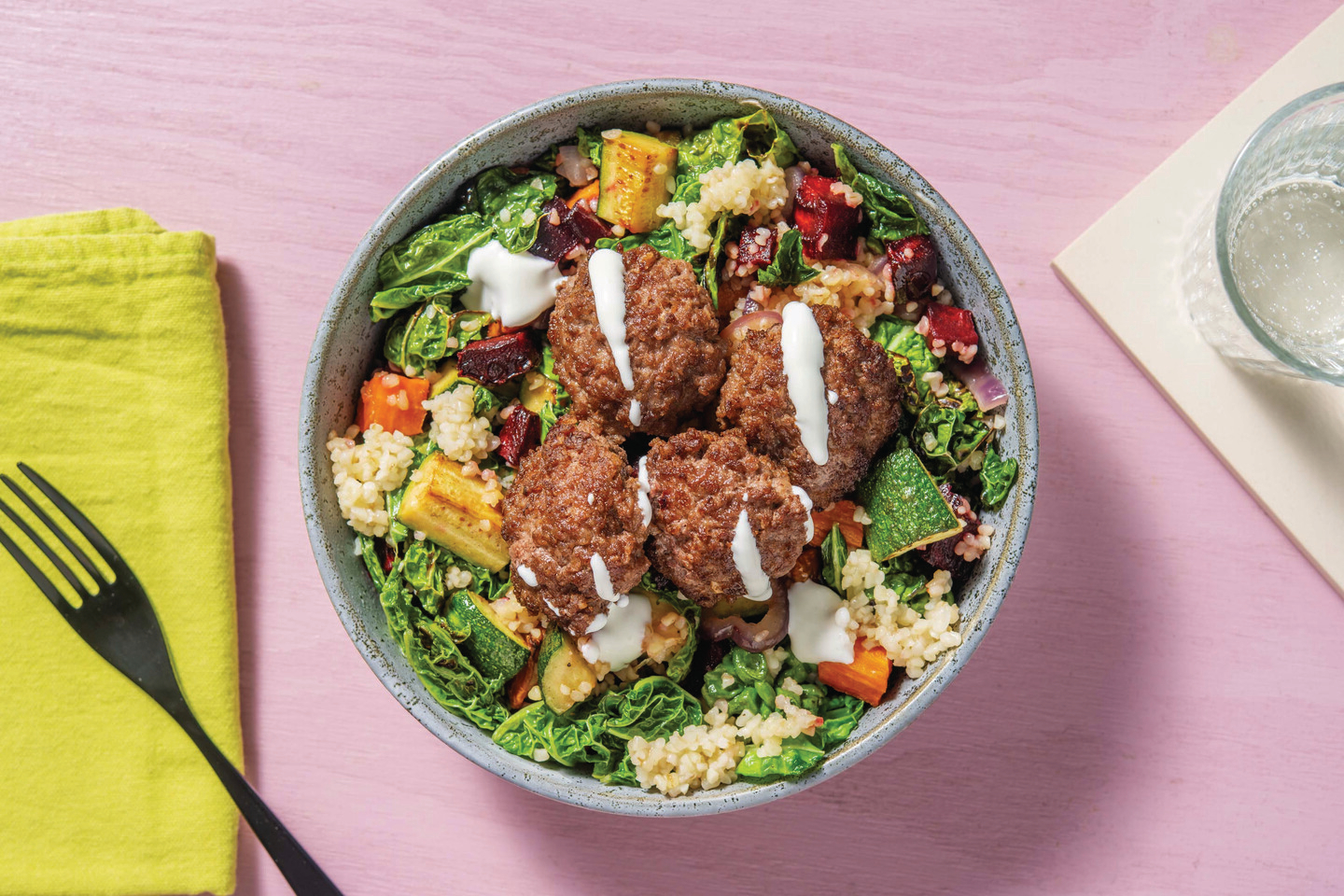 Aussie Beef Rissoles & Roast Veggie Bulgur