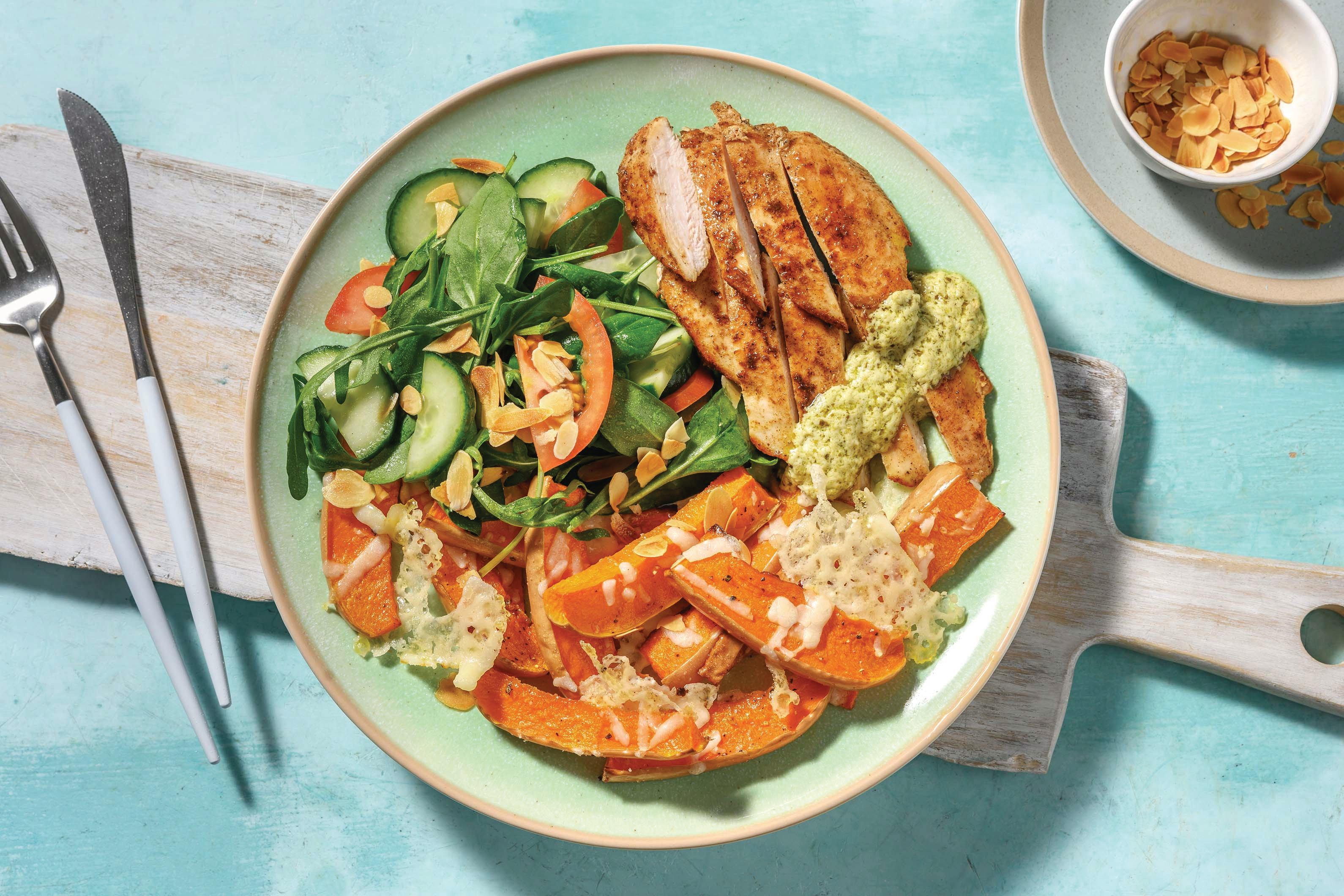 Aussie Chicken & Cheesy Pumpkin Wedges