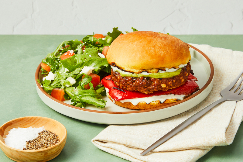 Beyond Meat® Burgers with Grilled Peppers