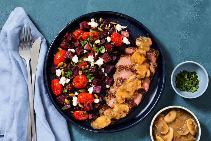 Seared Steak with Purple Sweet Potato Jumble